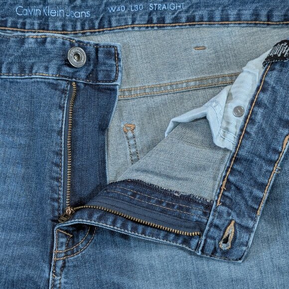Calvin Klein Jeans Mens 40x30 Blue Straight Leg Stretch Denim Pants - Picture 3 of 12